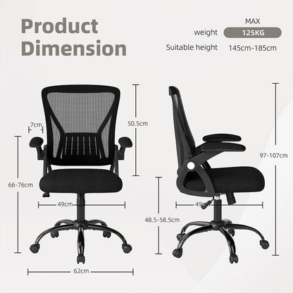 Flysky Ergonomic Mesh Office Chair, Adjustable Armrests, Black