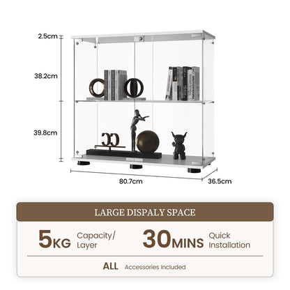 Beauty4U 2-Shelf Double Door Glass Display Cabinet, 83cm Tall, White