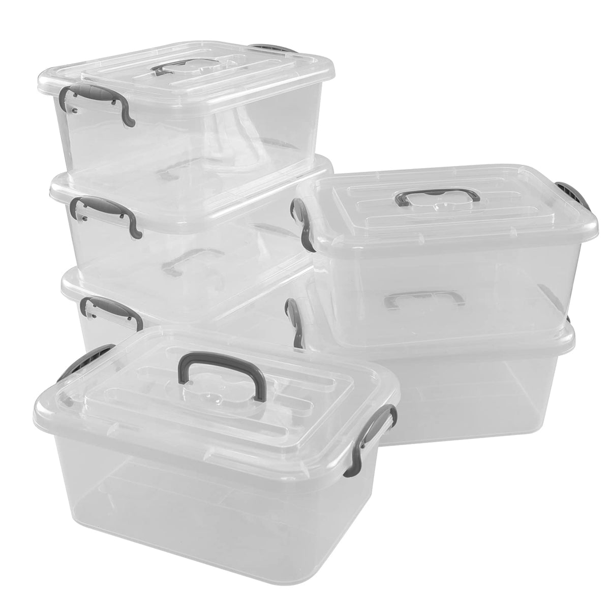 Parlynies 6 Pack Plastic Storage Boxes with Lids, Stackable Clear Box with Handles. 8L