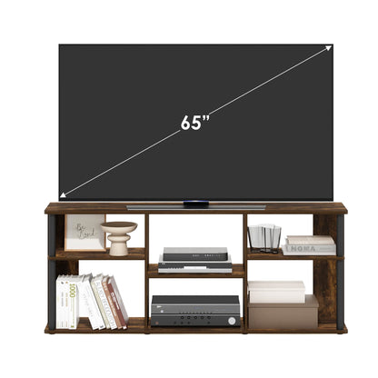 Furinno CLASSIC TV Stand, Entertainment Center, TV Console for TV up to 65 Inch with Plastic Poles, for Living Room, Bedroom, Amber Pine