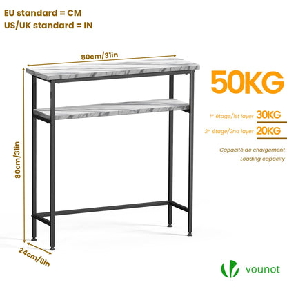 VOUNOT® Narrow Console Table, 2- Tier Slim Metal Frame Entryway Table, Small Sofa Side Table with Storage Shelf for Hallway, Living Room or Bedroom