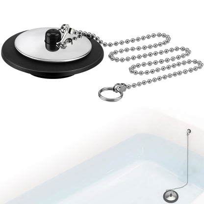 Lunhoo 1 Pack Universal Bath Plug, Drain Stopper with Stainless Steel Chain, 43mm Bath Plug replacement for Kitchen, Under Sink, Bathroom