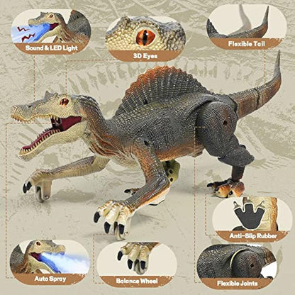 FRUSE Remote Control Dinosaur Toys,Electric RC Spinosaurus w/Light Tracing & Spray Mist,Dinosaur Robot Toys Powered by Rechargeable Battery,Jurassic Dinosaur Toys for Boys Girls Kids Age 3 4 5 6 7 8