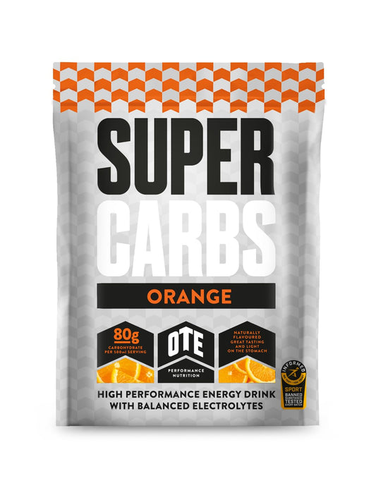 OTE Super Carbs - Energy Supplement Drink with 80g of Carbohydrates and a Balance of Electrolytes - Vegan-Friendly - 6 Sachets (Orange)