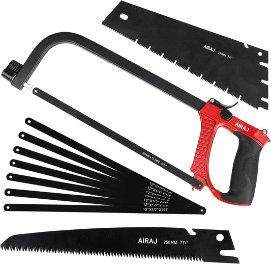 AIRAJ 3-in-1 Hacksaws,10 inch Pruning Saw, 12 inch Hacksaw and 13 inch Hand Saw, with 9 Replaceable Hack Saw Blade, Cutting Metal Wood,PVC
