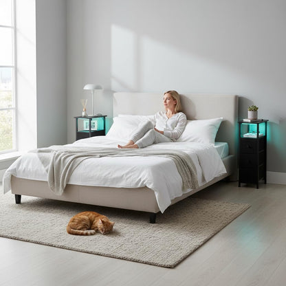 LOAKEKEL Narrow Bedside Table Set of 2, Slim Side Table for Bedroom