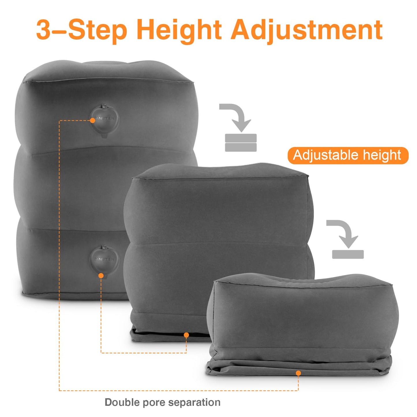 Maliton Inflatable Airplane Foot Rest with Pump Bag (Darkgrey, 1 Pack)