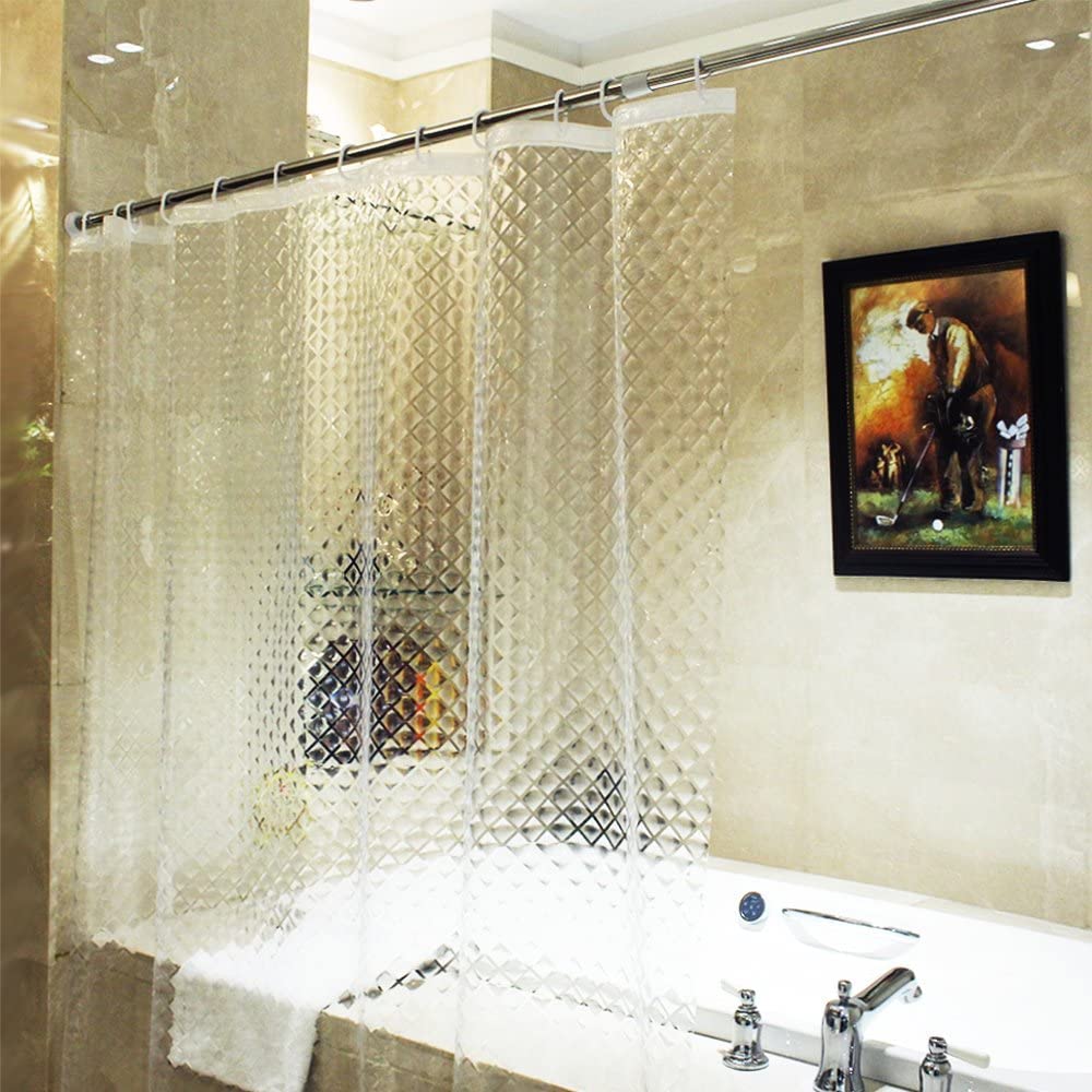 ecooe Shower Curtain Waterproof Mildew Resistant 240 x 200 cm Plastic Clear Shower Curtains 100% EVA Bath Curtain 3D Rhombus 94 x 78 Inch with 12