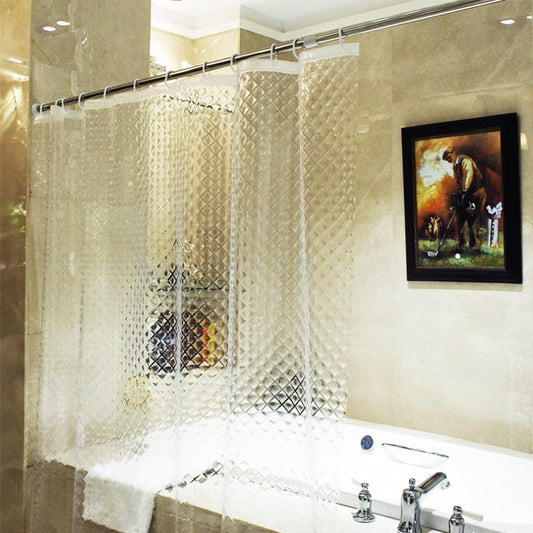 ecooe Shower Curtain Waterproof Mildew Resistant 240 x 200 cm Plastic Clear Shower Curtains 100% EVA Bath Curtain 3D Rhombus 94 x 78 Inch with 12