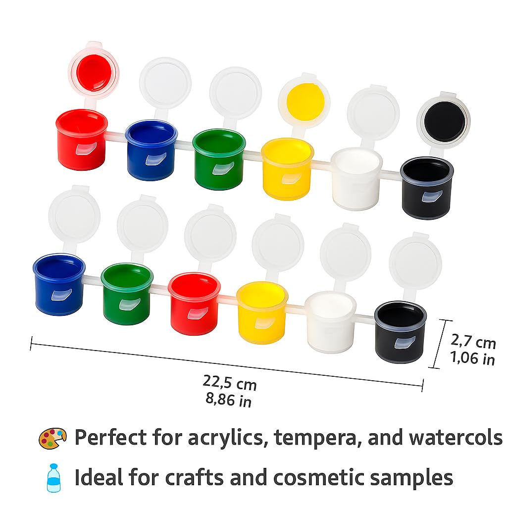 Transparent Plastic Containers 10 ml with Lids – Pack of 60 (10 Strips of 6) – Reusable Pots for Paint, Crafts, Makeup, Samples, Storage, Organizers