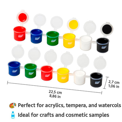 Transparent Plastic Containers 10 ml with Lids – Pack of 60 (10 Strips of 6) – Reusable Pots for Paint, Crafts, Makeup, Samples, Storage, Organizers