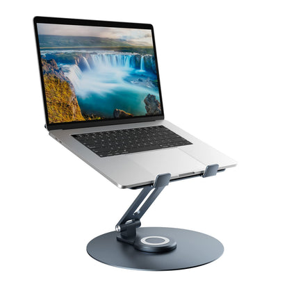 Swivel Laptop Stand for Desk, Adjustable Height Aluminum Computer Stand with 360 Rotating Base, Foldable Ergonomic Riser