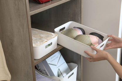 BigTron Quality Plastic Storage Boxes Large White Bathroom Storage Baskets, Durable Tidy Organizers for Home Cupboard Cabinet Shelves