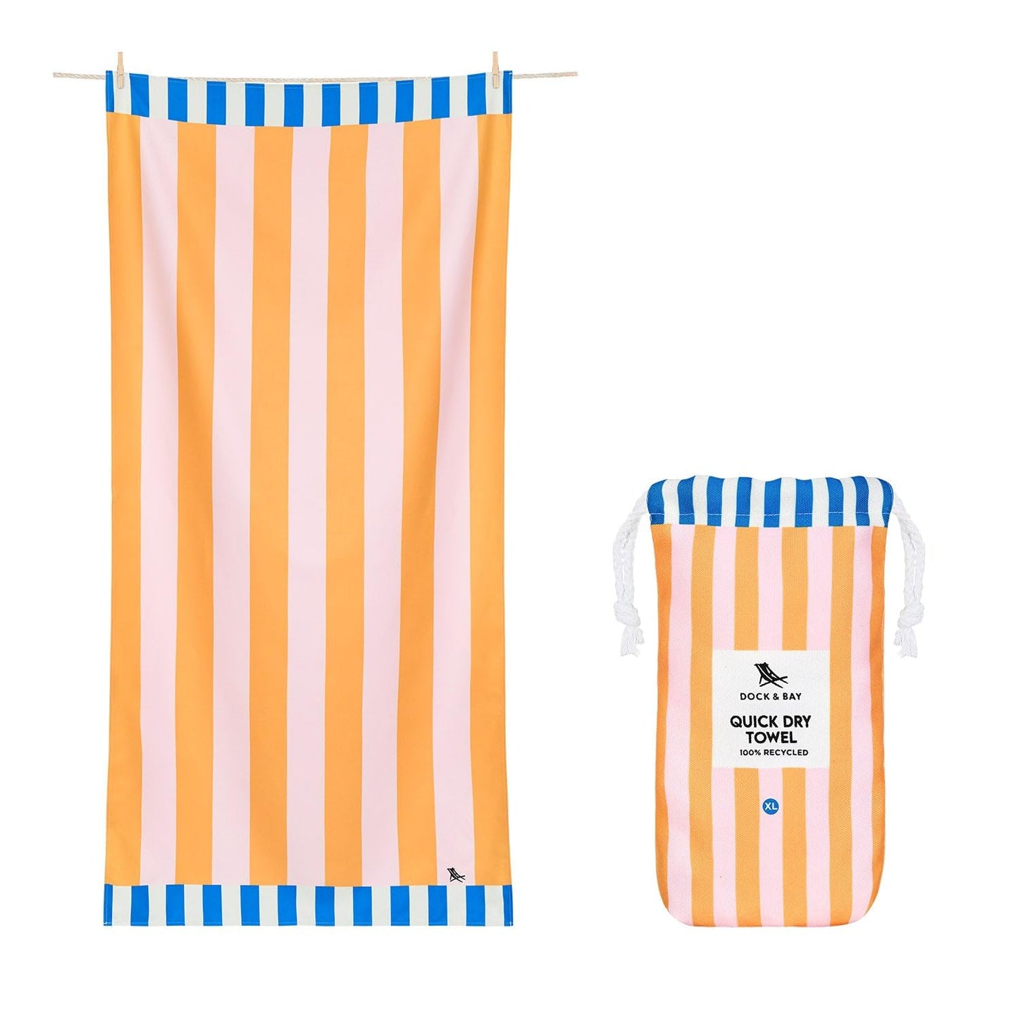 Dock & Bay Beach Towel - Quick Dry, Sand Free - Compact, Lightweight - 100% Recycled - Includes Bag - Mellow Yellow - Extra Large (200x90cm, 78x35)
