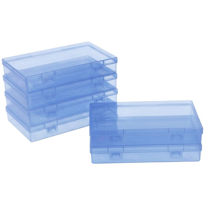 LJY 6 Pack Blue Small Plastic Storage Box with Hinged Lid 18 x 11 x 3 cm