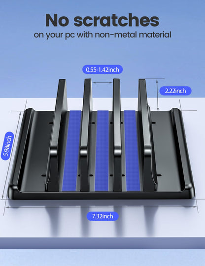 VAYDEER Vertical Laptop Stand 3 Slots, Laptop Holder for Desk with Adjustable Width, Office Desktop Tablet Stand Space Saving