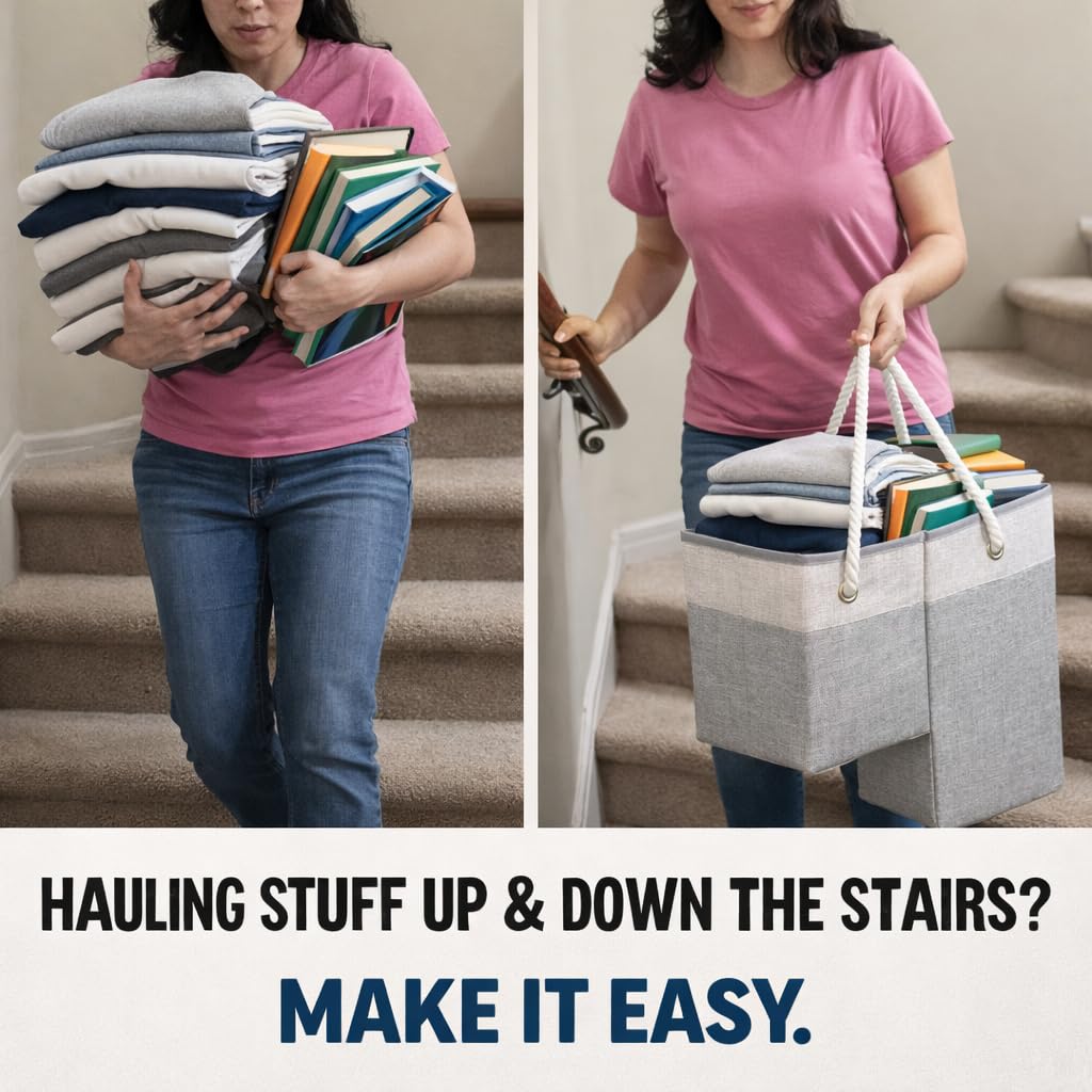 talisleskye Stair basket,Foldable staircase baskets,Stair basket for wooden and carpeted stairs,Step stairs storage baskets with handle.1pcs