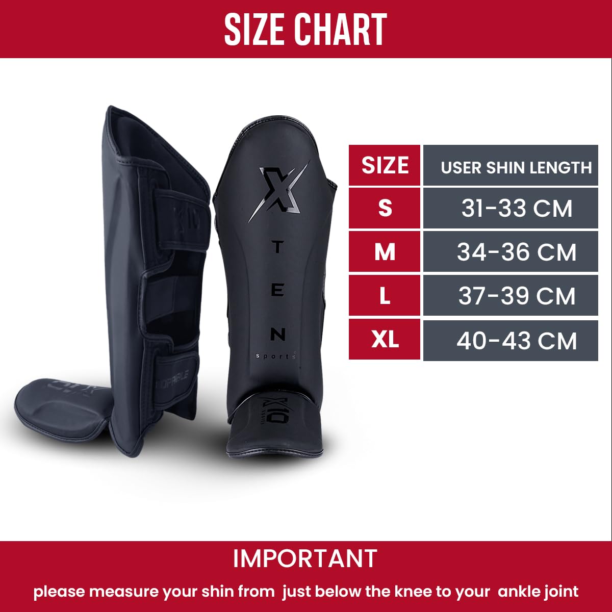 XTEN SPORTS Shin Guards Muay Thai, MMA, Gel Integrated Padding, Training Sparring, Boxing, Kickboxing, BJJ, Taekwondo Protective Gear, Matte Black, XL