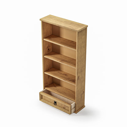 Mews Corona 1 Drawer DVD/CD Rack Bookcase Storage Unit Mexican Style Solid Pine with Wax Finish