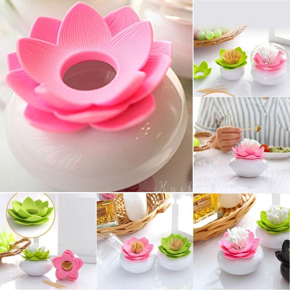 Lotus Cotton Swab Holder,Cotton Bud Small Q-tips Toothpicks Brushes Holder Box Case Storage Organizer Jar with Clear Lid Dustproof Cover