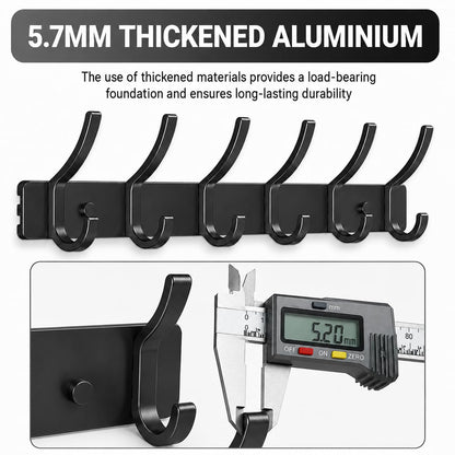 2 Pack Black Wall Mounted Coat Hooks, Heavy Duty Metal 6 Hooks Rust-Proof for Hanging Hats Clothes Jackets Towels Keys