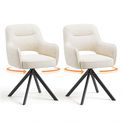 COLAMY 360°Swivel Dining Chairs Set of 2, Fabric Chairs for Dining Room with Armrests, Hollow Backrest and Thick Seat Cushion