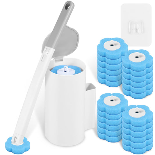 Toilet Wand Kit, Toilet Cleaner Brush with 24 Pcs Toilet Wand Replacement Heads, 360 Degree Cleaning Toilet Brush Cleaning Kit