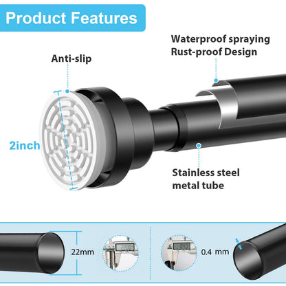 2PCS WEIXINHAI Shower Curtain Pole,Extendable Curtain Poles 79-195 Cm,Shower Poles Extendable No Drill,Shower Curtain Rail Non-Slip,Black Shower Pole