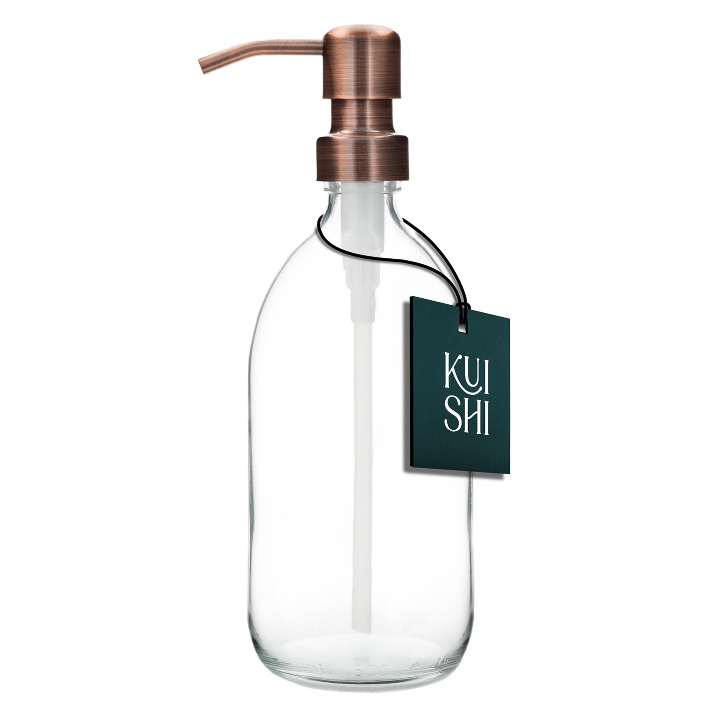 Kuishi Clear Glass Soap Dispenser [300ml, Bronze Pump] Refillable Amber Glass Bottle with Stainless Steel Pump, Eco-Friendly (BPA-Free)