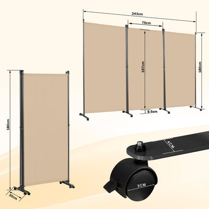 Angel Living 3 Panels Folding Room Divider, Privacy Screen Composed of Polyester Fabric and Sturdy Iron Frame