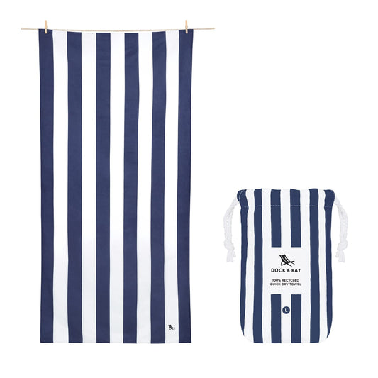 Dock & Bay Beach Towel - Quick Dry, Sand Free - Compact, Lightweight - 100% Recycled - Includes Bag - Cabana - Whitsunday Blue - Extra Large
