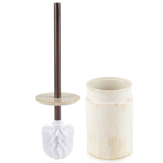 Creative Scents Rustic Luxe Toilet Brush and Holder Set - Beige Toilet Bowl Cleaner Brush with Strong Metal Handle - Long Bristles Toilet Bowl Brush