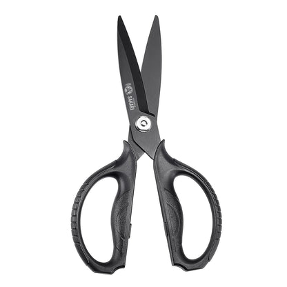 MITSUMOTO SAKARI Japanese Kitchen Scissors All Purpose, Black Titanium Plated Heavy Duty Kitchen Scissors, Multipurpose Cooking and Herb Scissors,