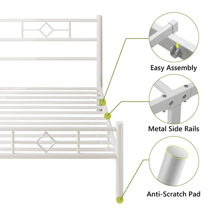 Feonase Single Bed Frame with Headboard and Footboard, Metal Platform Bed Frame Single with Underbed Storage, Solid Metal Slats Support