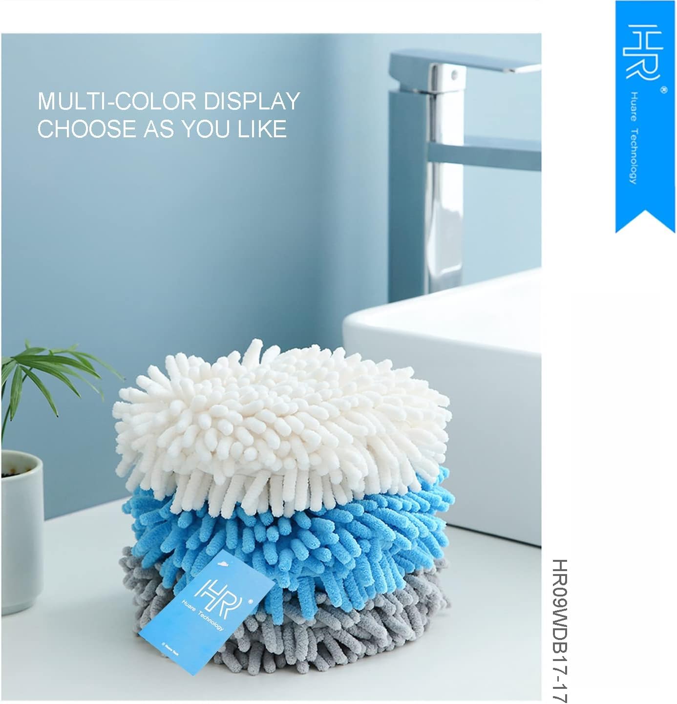 Foli Chenille Hand Towels White And Light Blue Set of 2 Hand Towels Dry your hand instantly and easy to clean 2 Pack