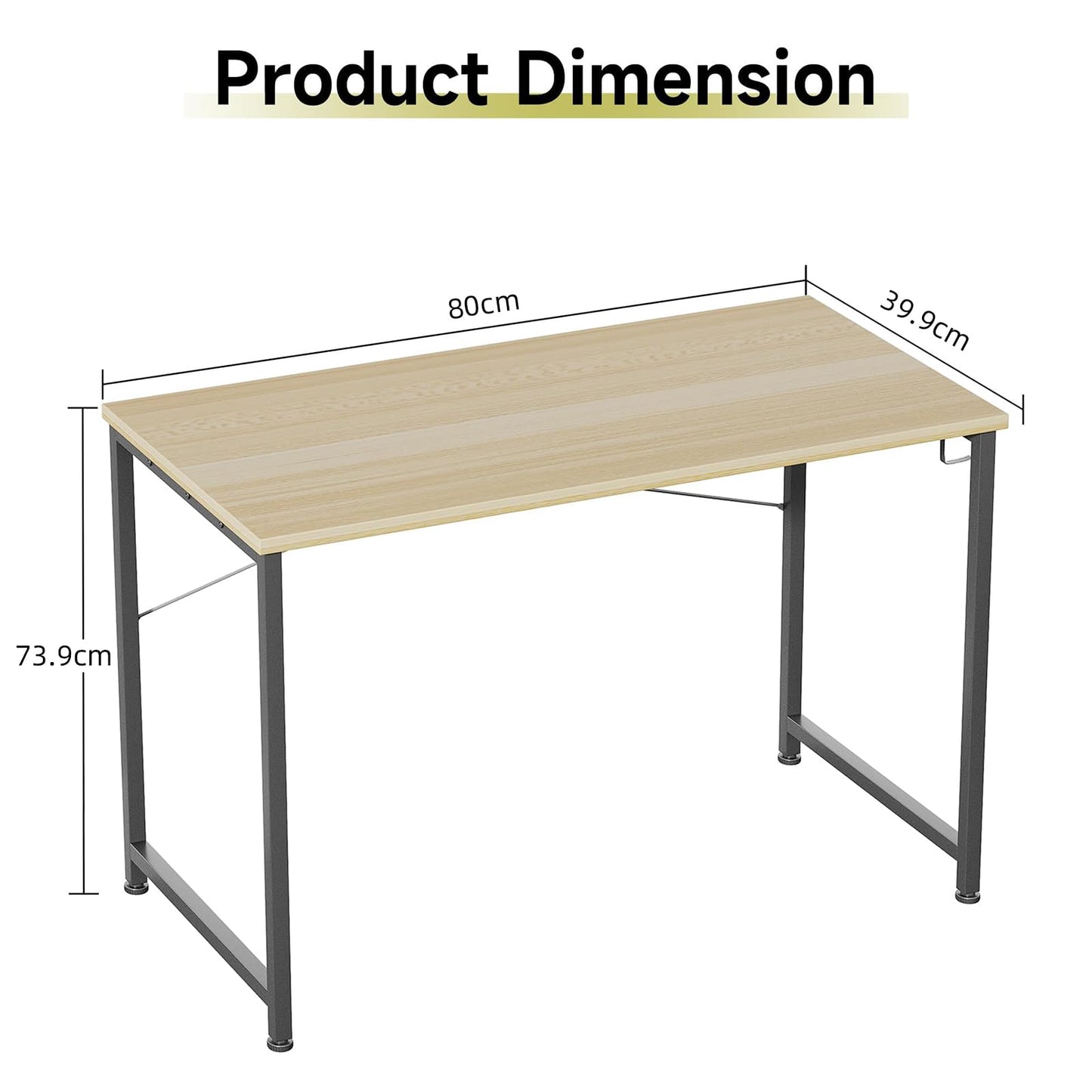 Flrrtenv 80cm Computer Desk, Gaming Desk with Sturdy Metal Frame and X-Shaped Design, Small Office Work Study Desk for Home, Natural