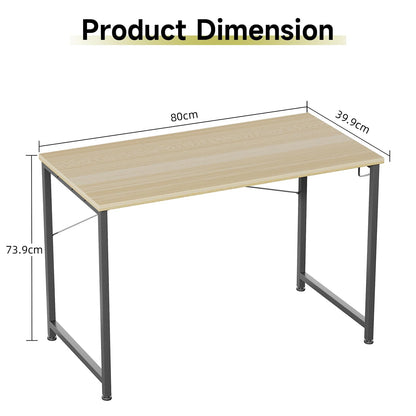 Flrrtenv 80cm Computer Desk, Gaming Desk with Sturdy Metal Frame and X-Shaped Design, Small Office Work Study Desk for Home, Natural