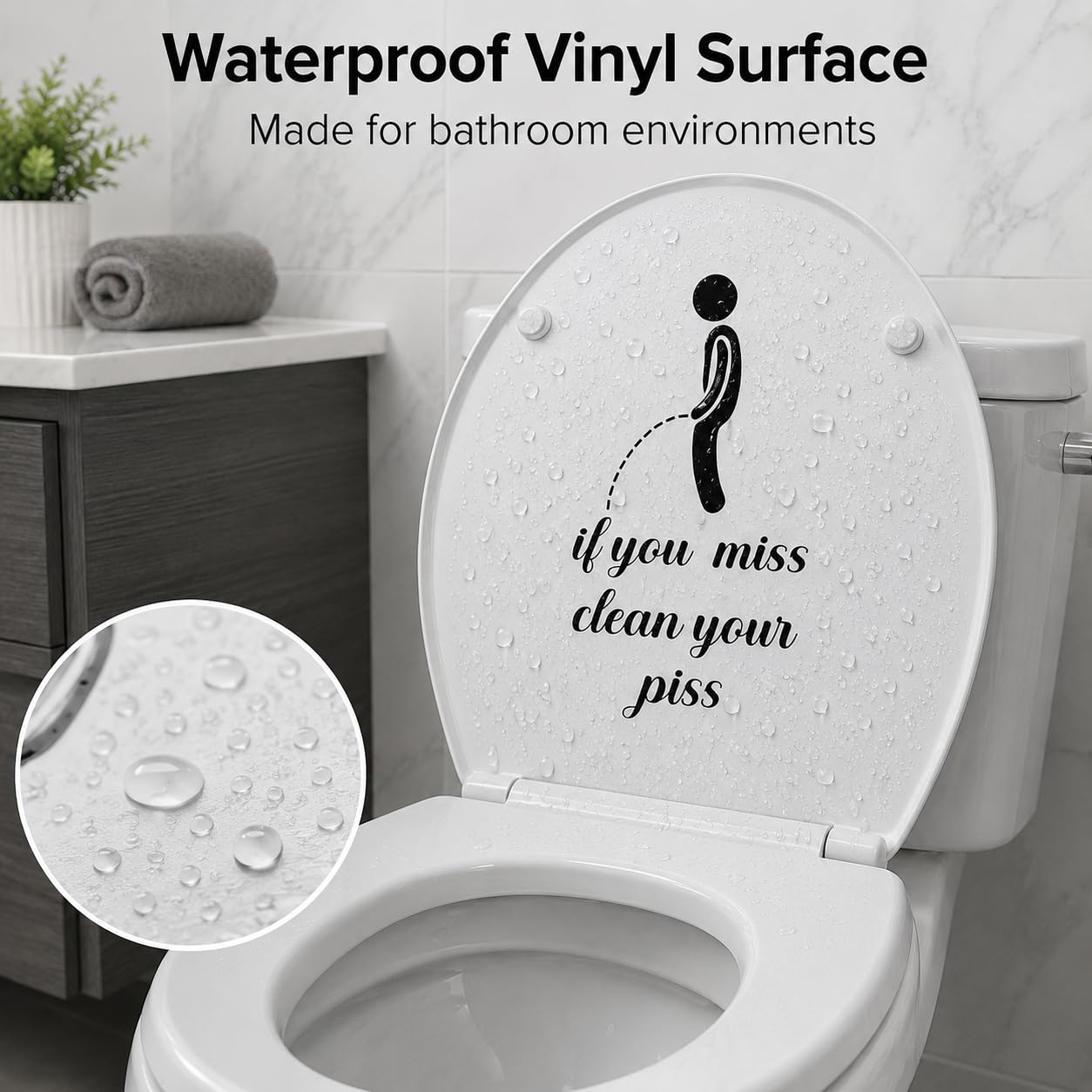 3 Pcs Waterproof Toilet Stickers, Black Bathroom Wall Art Decor