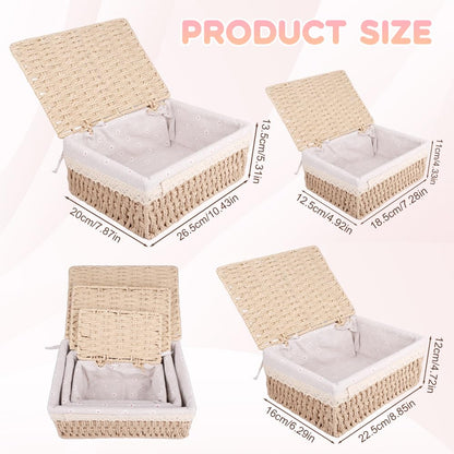 KiKiHong 3 Set Handwoven Storage Baskets With Lids,Basket With Lid