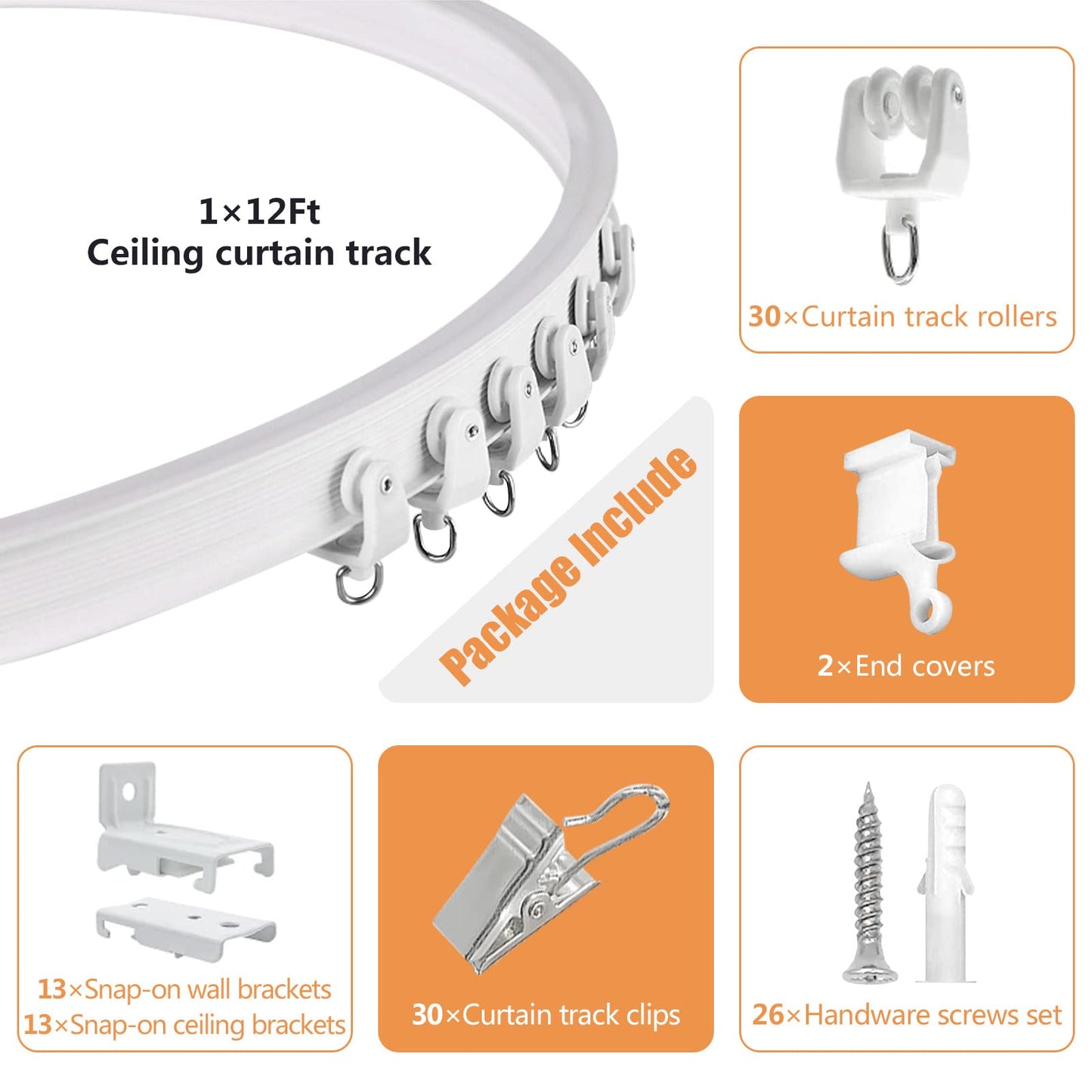 TOKPLNU Ceiling Curtain Track, Flexible Bendable Curtain Track 12Ft Curved Sliding Ceiling Track Set System for Room Divider Curtain Rail Track Wall