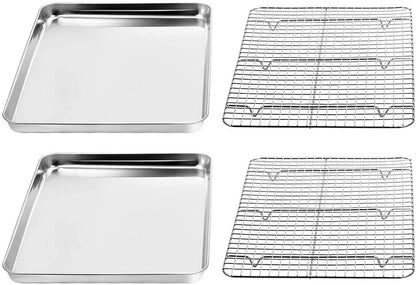 Umiten Baking Sheet & Rack [2-in-1], Stainless Steel Cookie Pan with Cooling Rack, Checkered Baking Sheet, Oven Safe, Non-Toxic, Heavy Duty, Easy