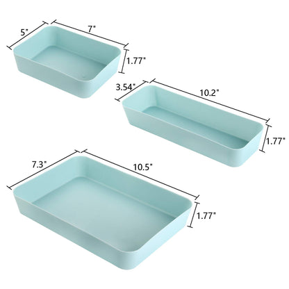 Suwimut 12 Pieces Plastic Drawer Organizer Set, 3 Size Desk Drawer Organizer Divider Trays for Makeup, Jewelry, Utensils, Gadgets