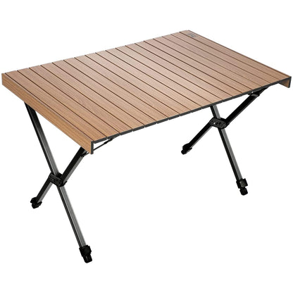 TIMBER RIDGE Folding Camping Table Fold up Aluminum Foldable Portable, 108x71cm Roll up Picnic Table Support 100kg 4ft Height Adjustable 4-6 Person