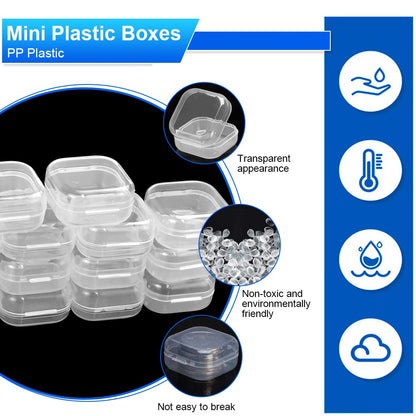 QUCUMER 20 Pcs Mini Clear Plastic Box Square Mini Clear Plastic Bead Storage Containers with Lids Transparent Beads Storage Container Box for Jewelry