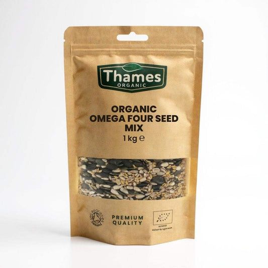 Organic Omega Four Seed Mix -1kg- Pumpkin, Sunflower, Sesame, Flax - No Additives, No Preservatives, High Fibre, High Protein, Raw Whole Seeds, Vegan,