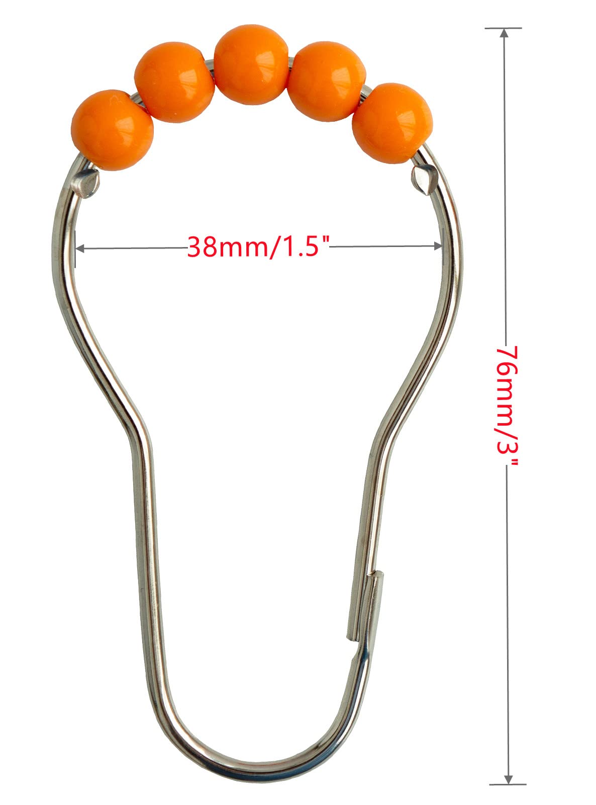 Shower Curtain Hooks Rings Stainless Steel Shower Hooks Orange Acrylic roller Balls Rustproof Heavy Duty for Bathroom Curtain(Orange)