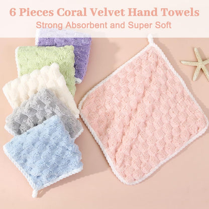 BOJVESH 6Pcs Hanging Hand Dry Towels, Square Microfiber Hand Towels with Hanging Loop, Super Absorbent Soft Small Hanging Towel