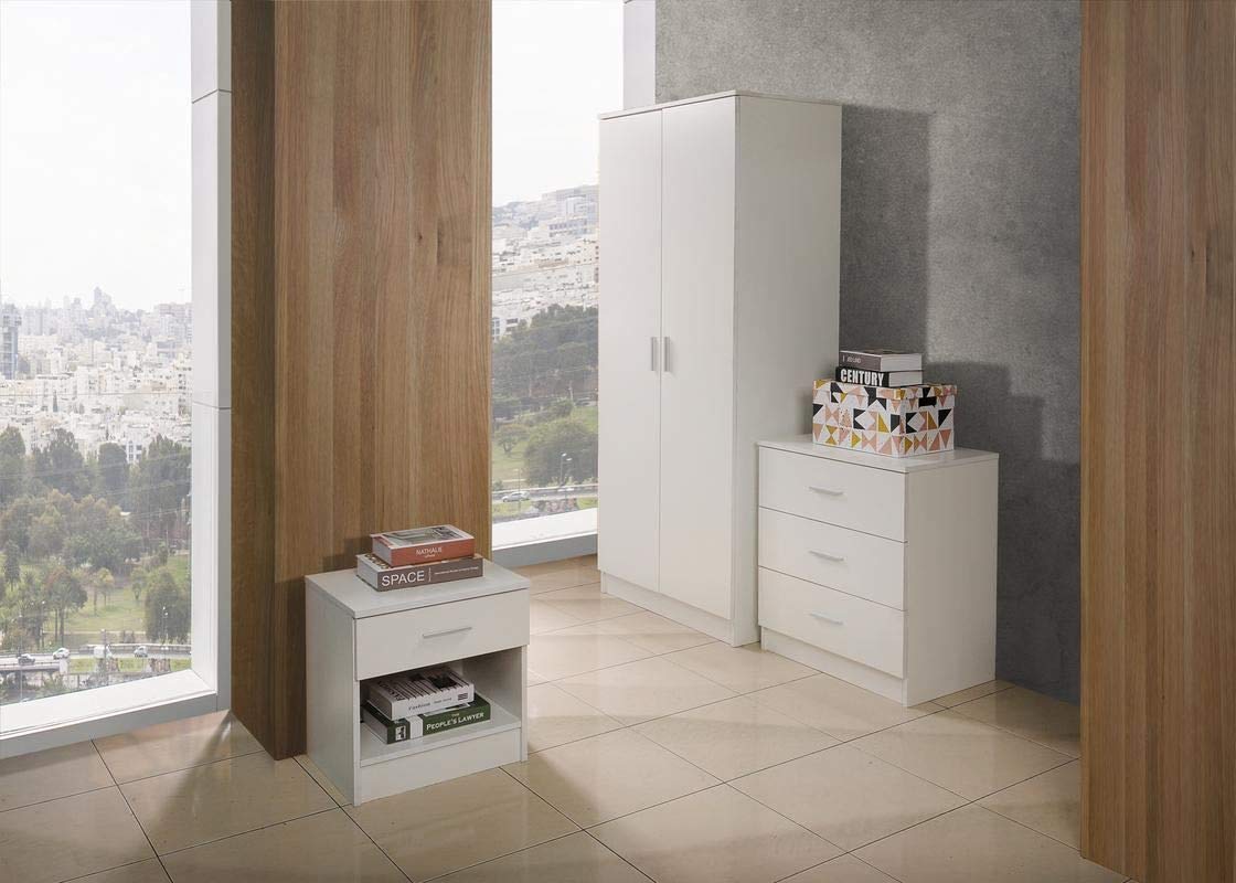 Timber Art Design 3 Drawer Bedroom Chest of Drawers with Metal Handles & Runners Storage Organiser Unit for Bedroom Hallway Living Room Bedside