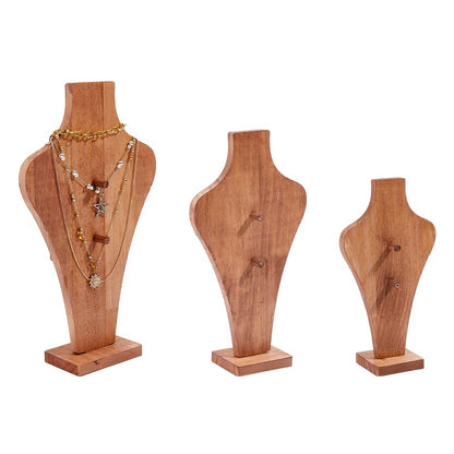 DICOSMETIC 3Pcs 3 Sizes Wood Easel Necklace Display Stand Wooden Bust Jewelry Display Portable Necklaces Holder Stand for Vendors Boutiques