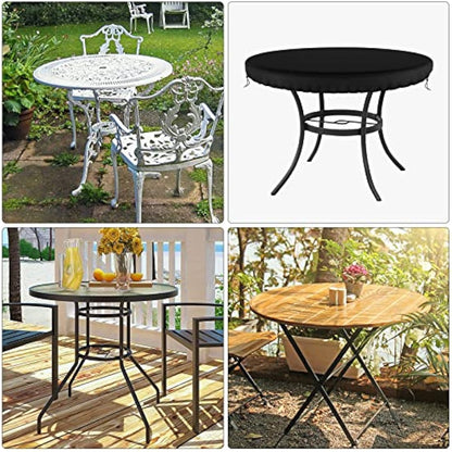 Delixike Garden Table Cover Round, Patio Table Top Cover, Outdoor Garden Furniture Cover Fitted Round Table, Waterproof Tablecloth, Wipe Clean Table Cover for Outdoor/Indoor Use, Diameter 114cm Black
